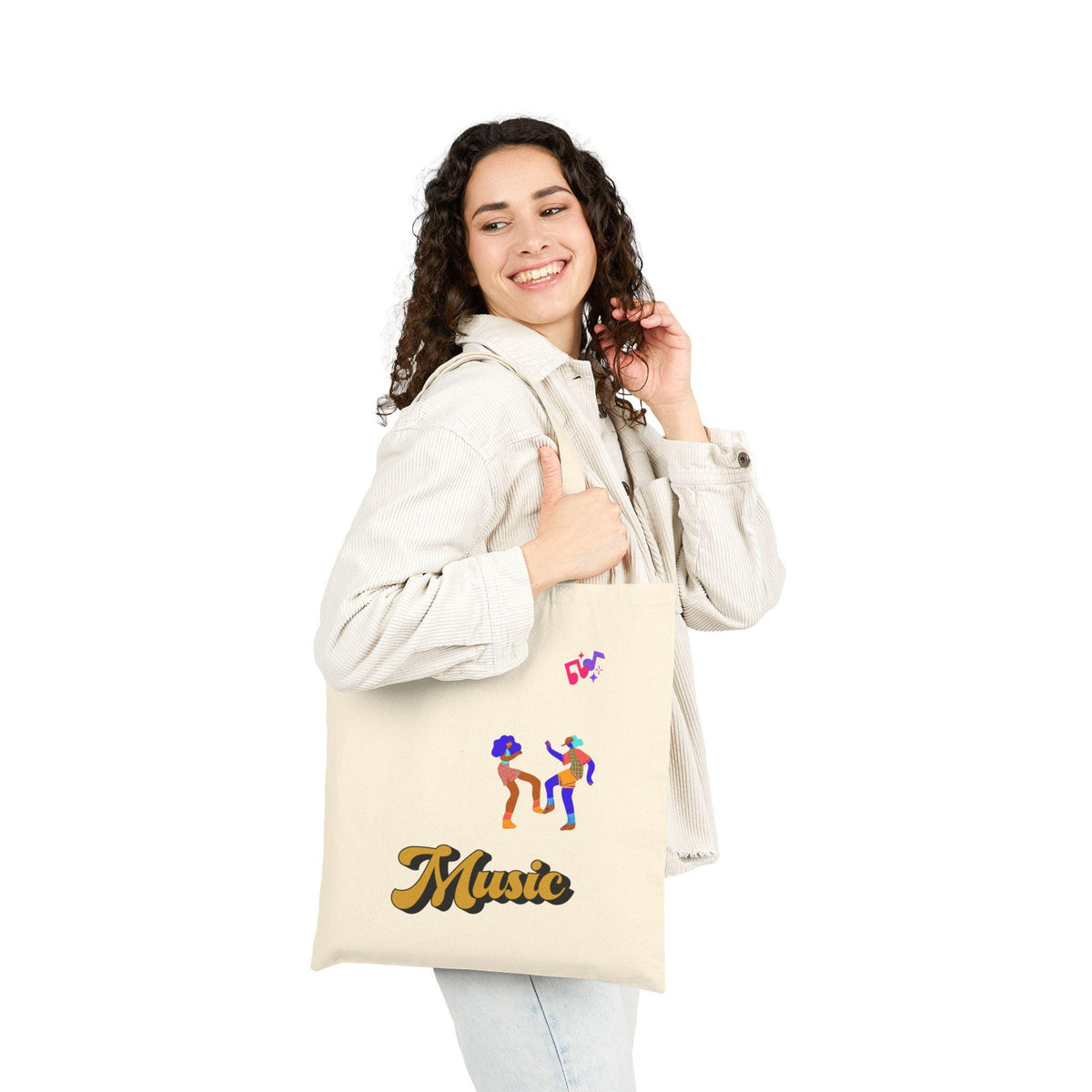 Dancing Couple Cropped Tote Bag | Retro Music Funk Illustration