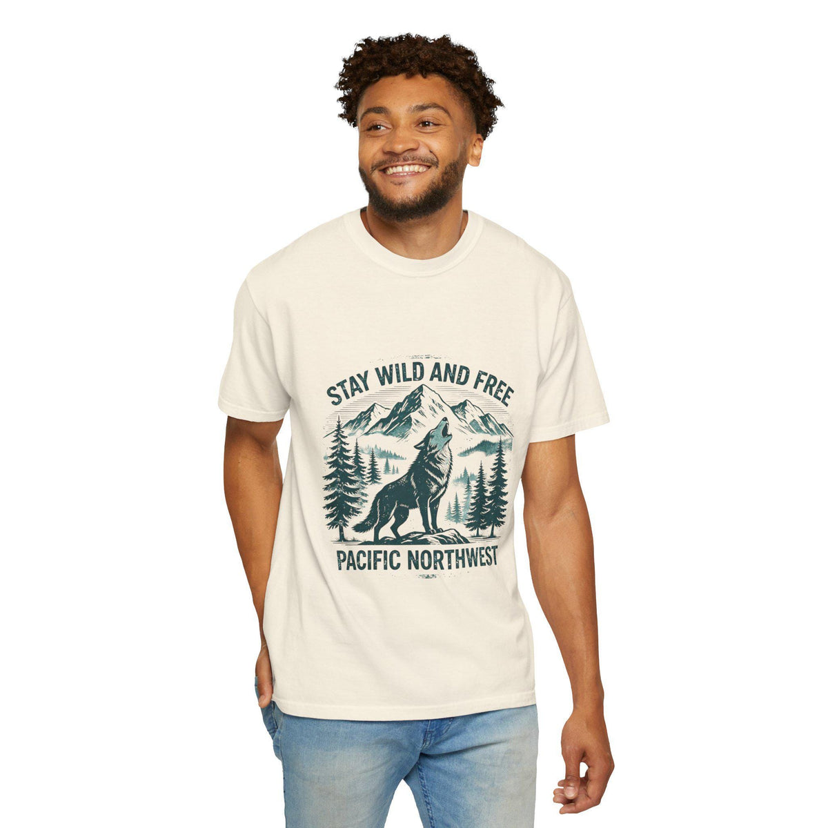 Stay Wild and Free Wolf Pacific Northwest T-Shirt | Mountain Camping Tee | Nature Lover Gift | Hiking Adventure Shirt | Wildlife Outdoor