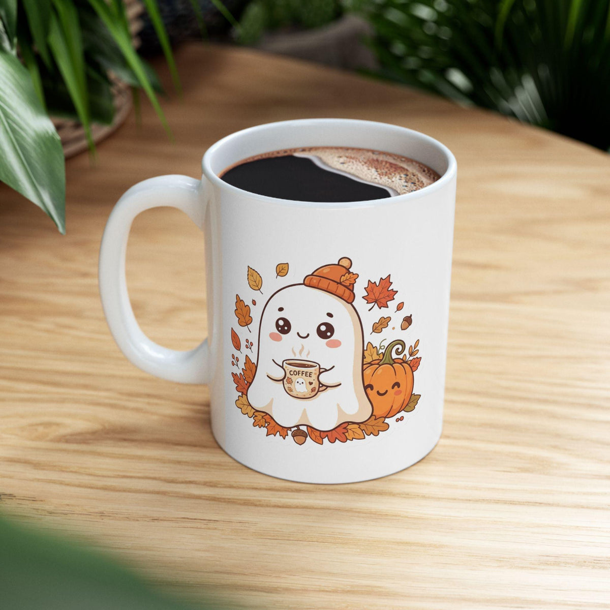 Cute Ghost Drinking Coffee Mug | Halloween Fall Coffee Cup