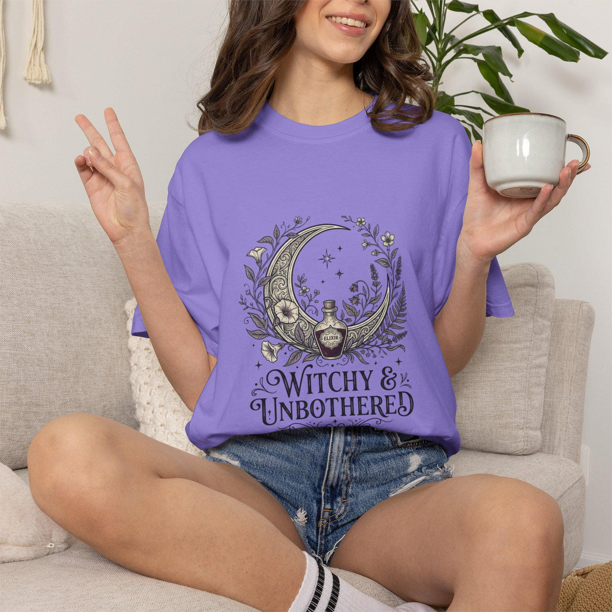 Witchy & Unbothered Moon illustration T-Shirt | Crescent, Owl, Floral