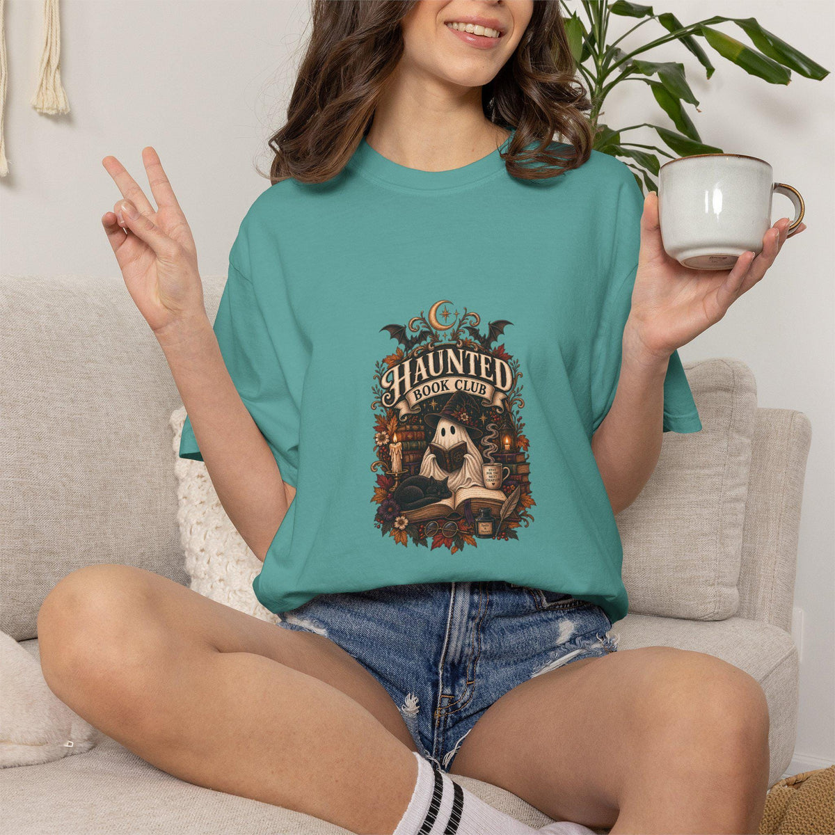 Haunted Book Club T-shirt | Ghost Reading Design, Halloween Literary Tee