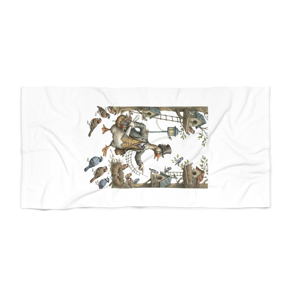 Vintage Fisherman Illustration Beach Towel | Nautical Seaside Scene