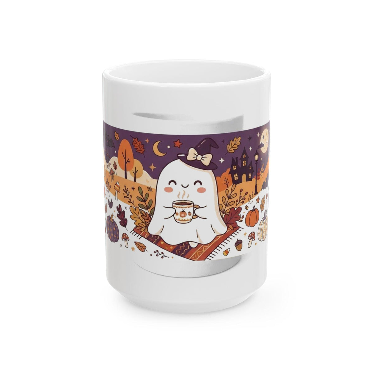 Cute Ghost Drinking Coffee Mug | Halloween Fall Coffee Cup