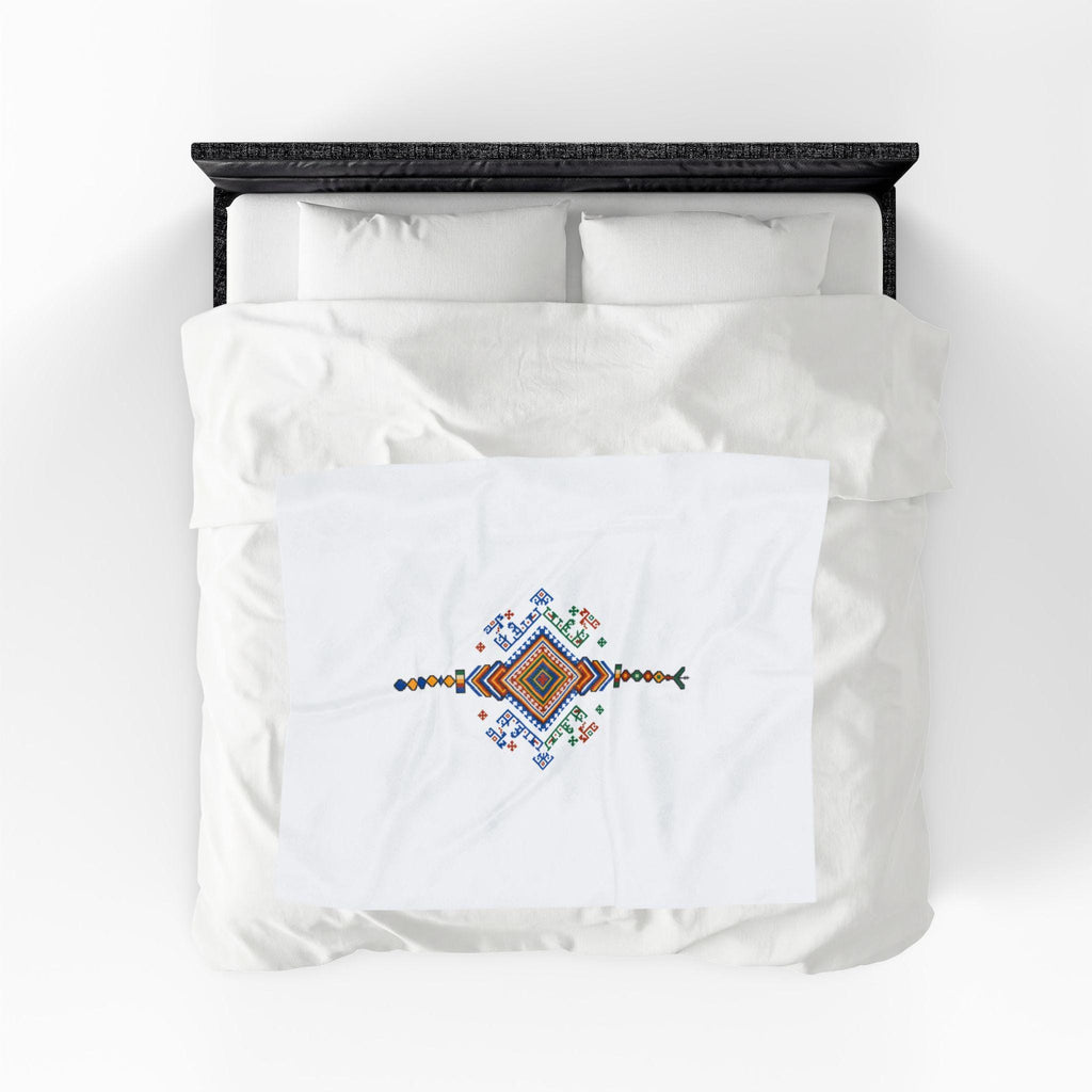 Colorful Geometric Diamond Motif Velveteen Blanket | Tribal Folk Pattern