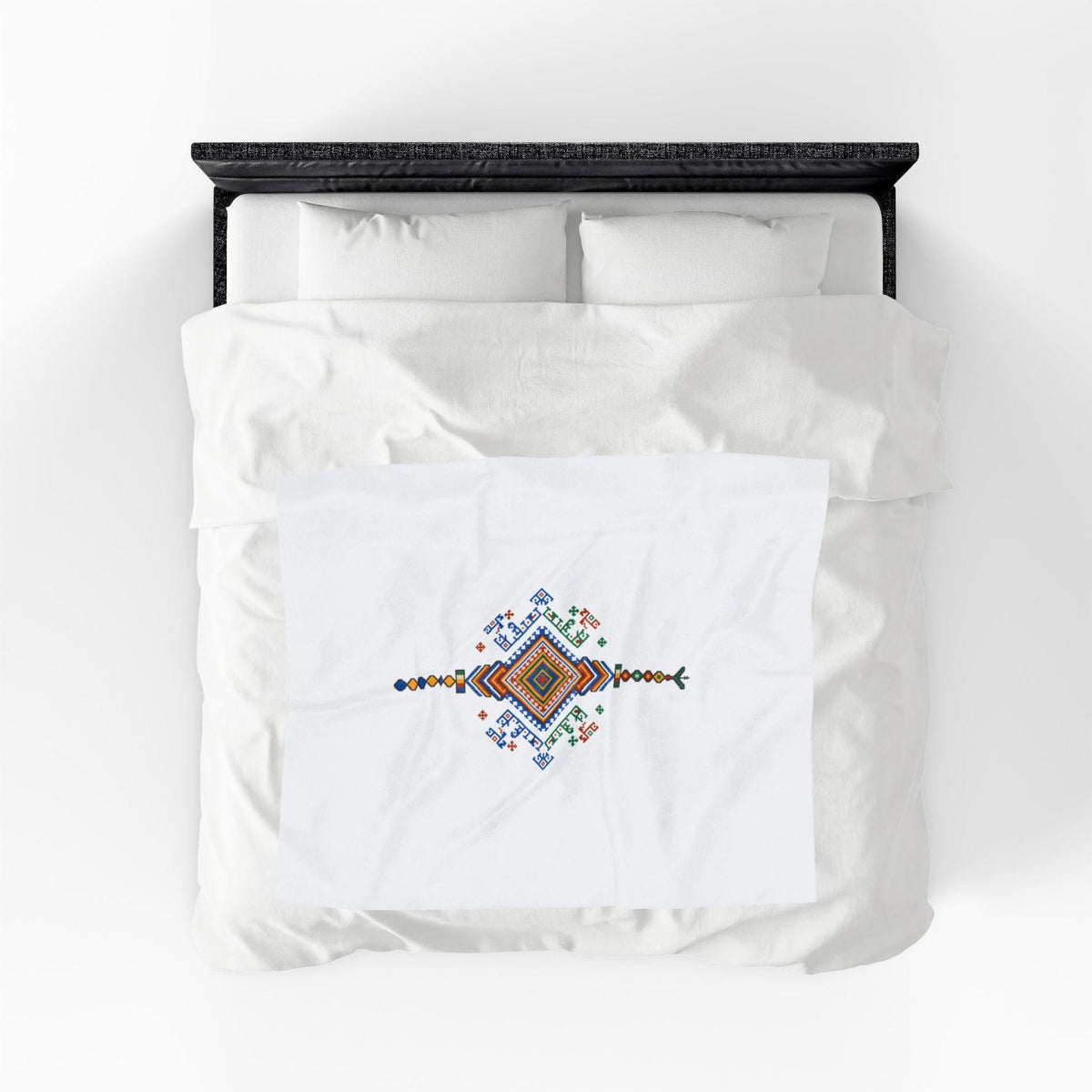 Colorful Geometric Diamond Motif Velveteen Blanket | Tribal Folk Pattern