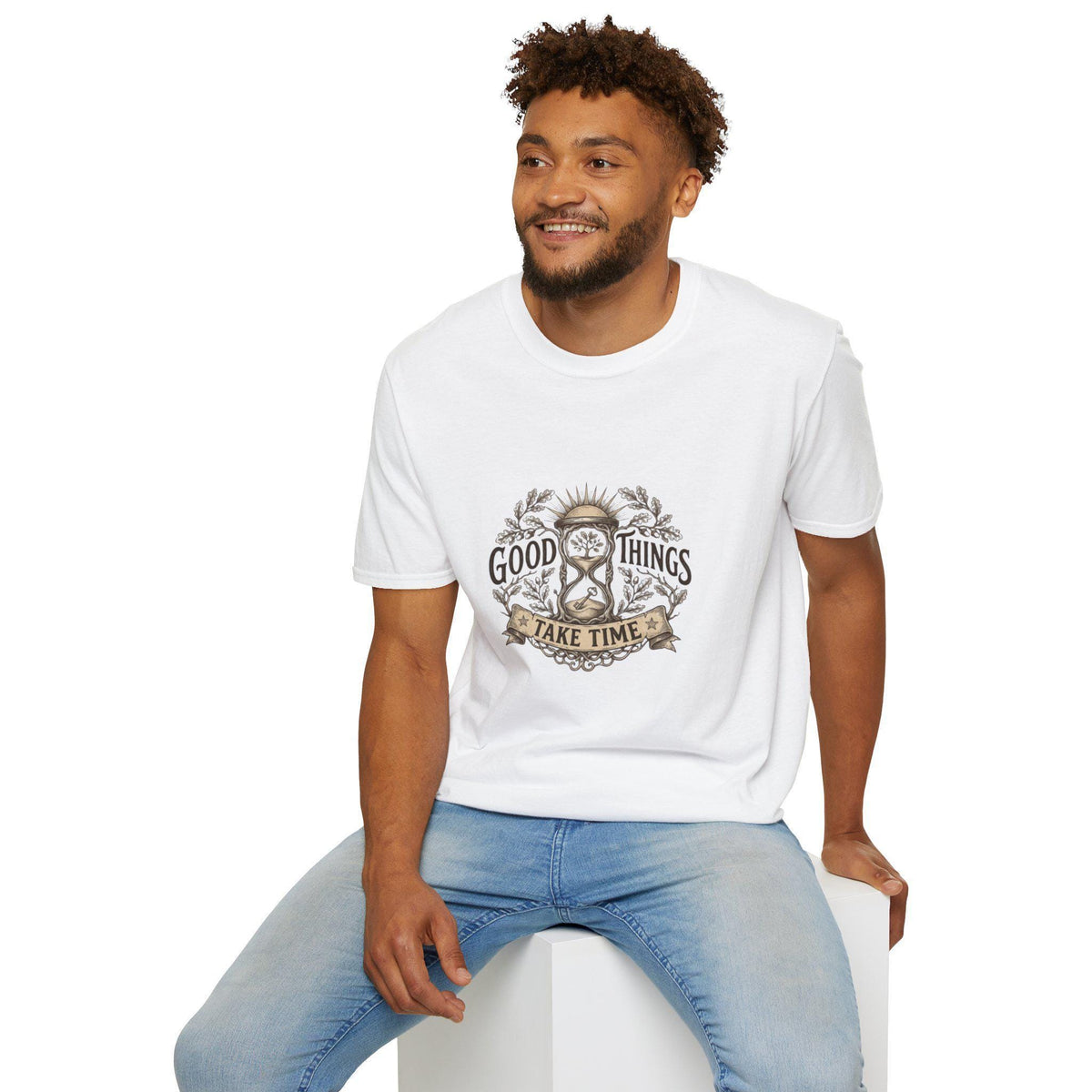 Good Things Take Time T-Shirt | Hourglass Floral Illustration