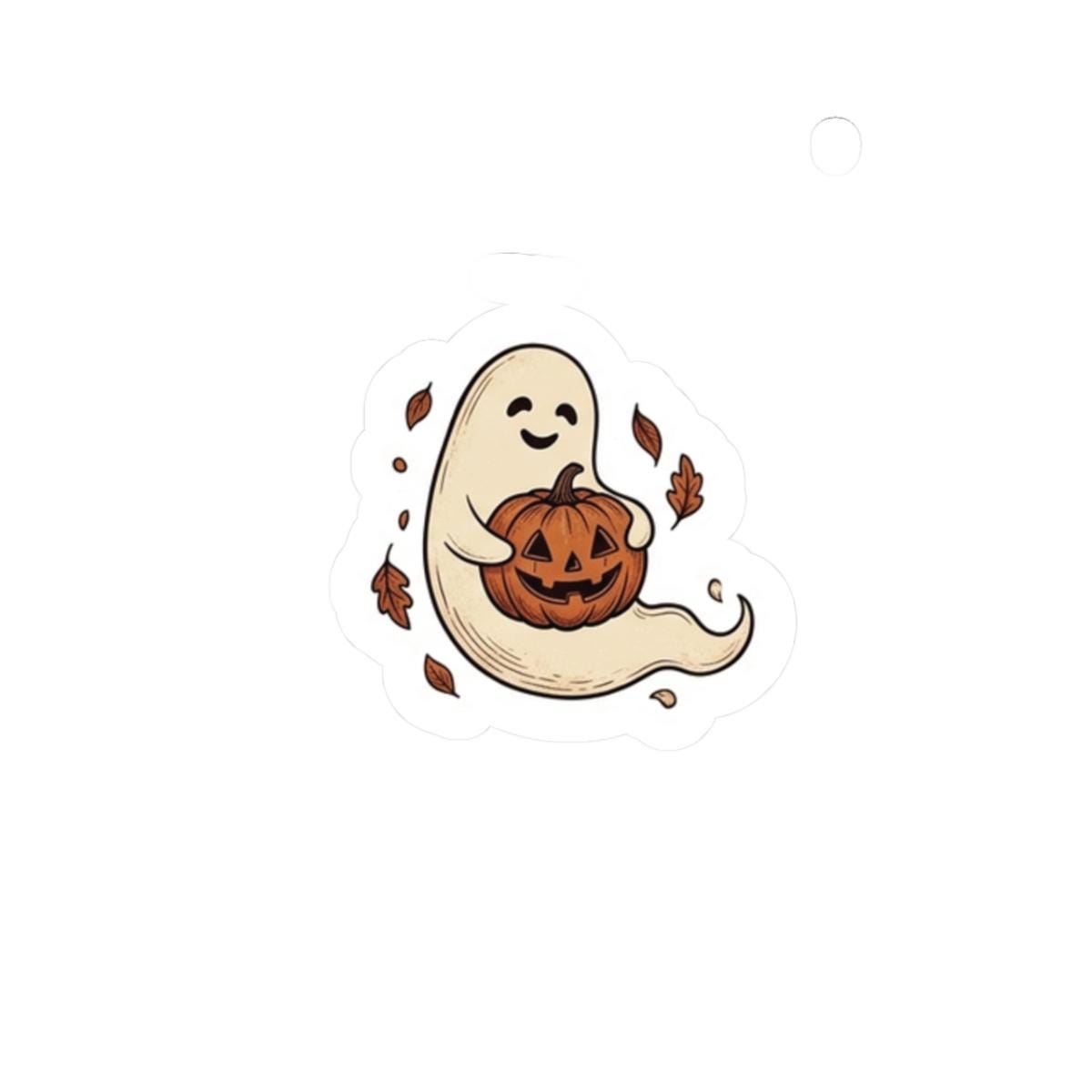 Cute Ghost Holding Jack-O'-Lantern Sticker | Kiss-Cut Halloween Sticker