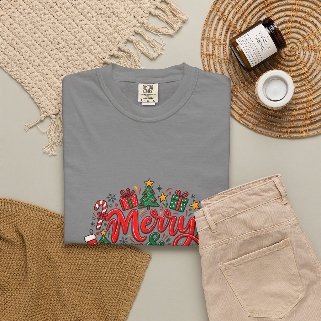 Merry & Bright Christmas T-Shirt | Festive Holiday Graphic Tee