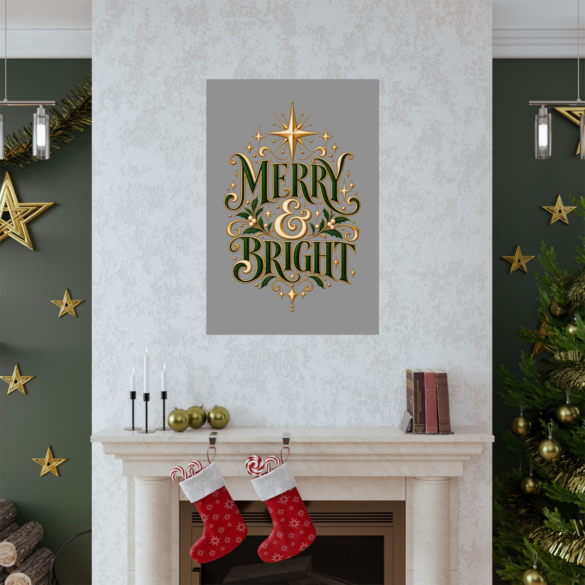 Merry & Bright Holiday Poster — Matte Vertical Christmas Wall Art