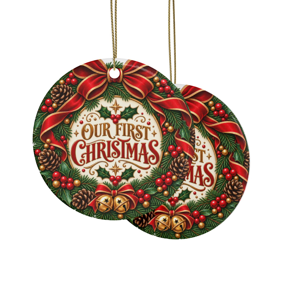 Our First Christmas Ceramic Ornament — Round Holiday Tree Decoration (1/5/10/20 pcs)