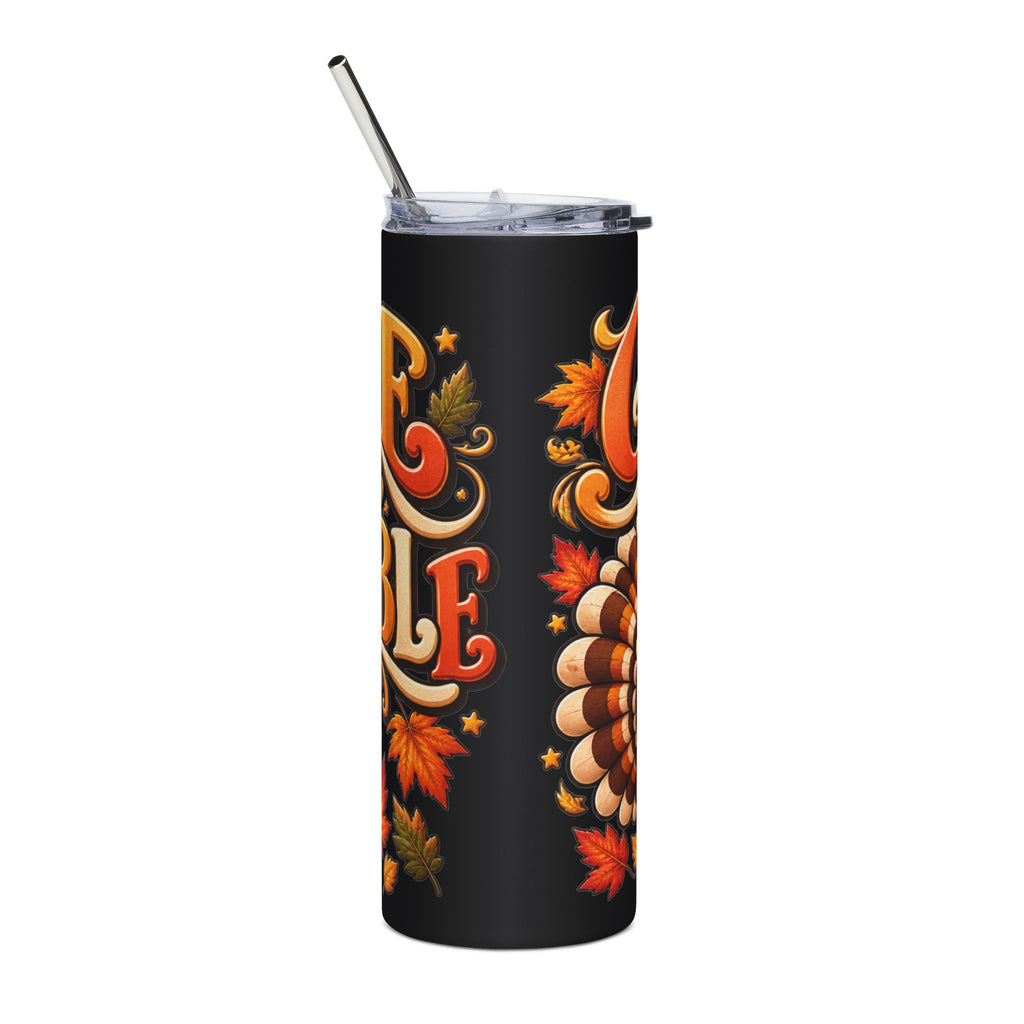 Gobble Till You Wobble Tumbler — Funny Thanksgiving 20oz Stainless Steel Turkey Tumbler, Fall Holiday Gift