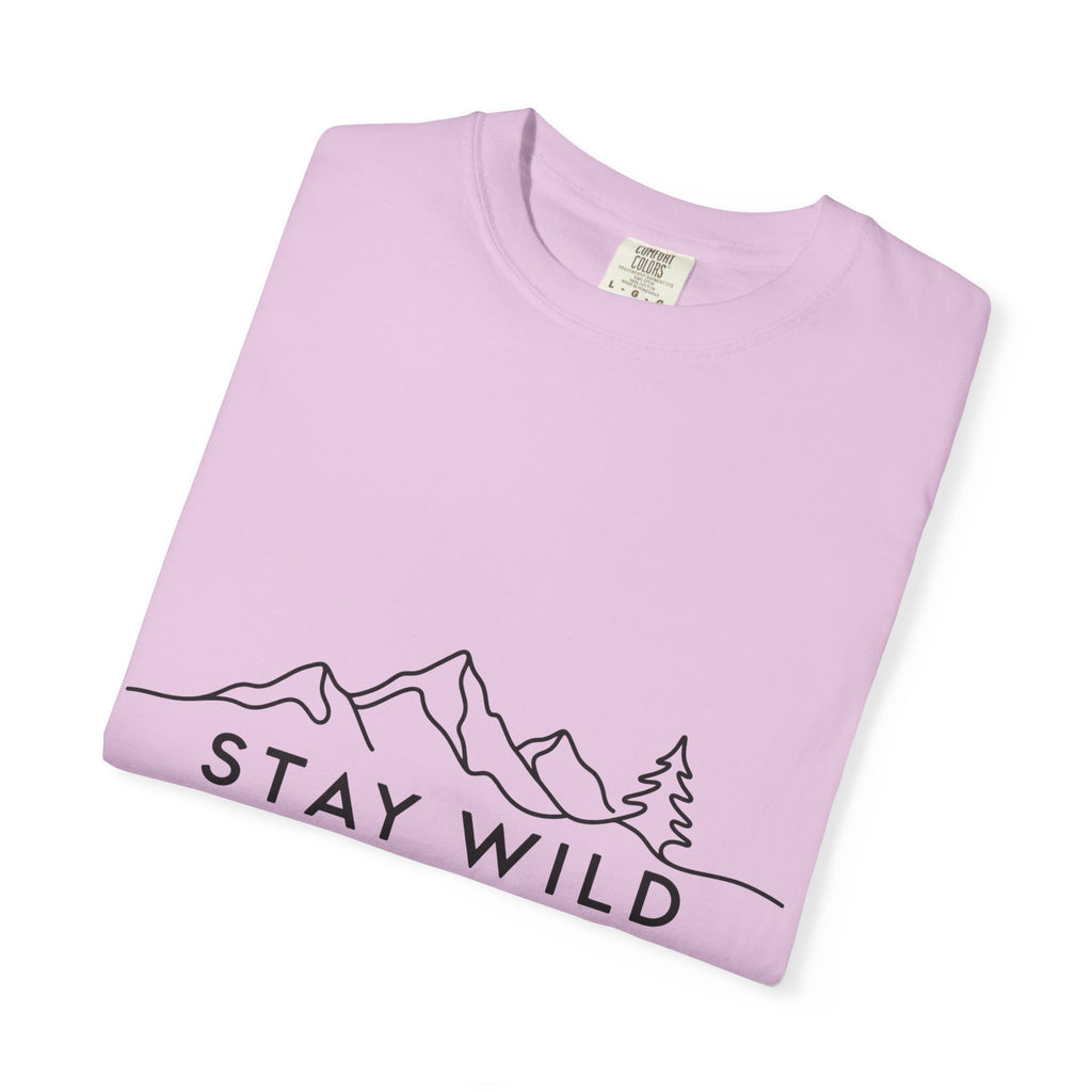 Stay Wild mountain line art T-shirt | minimalist outdoors tee