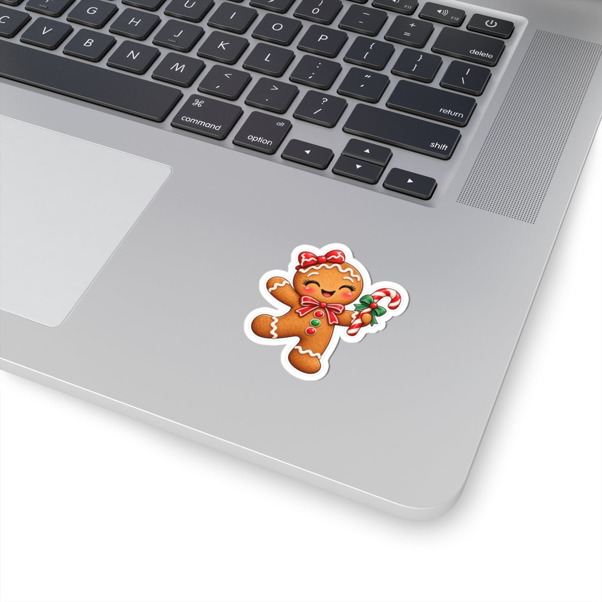 Gingerbread Cookie Kiss-Cut Sticker — Cute Holiday Candy Cane Design