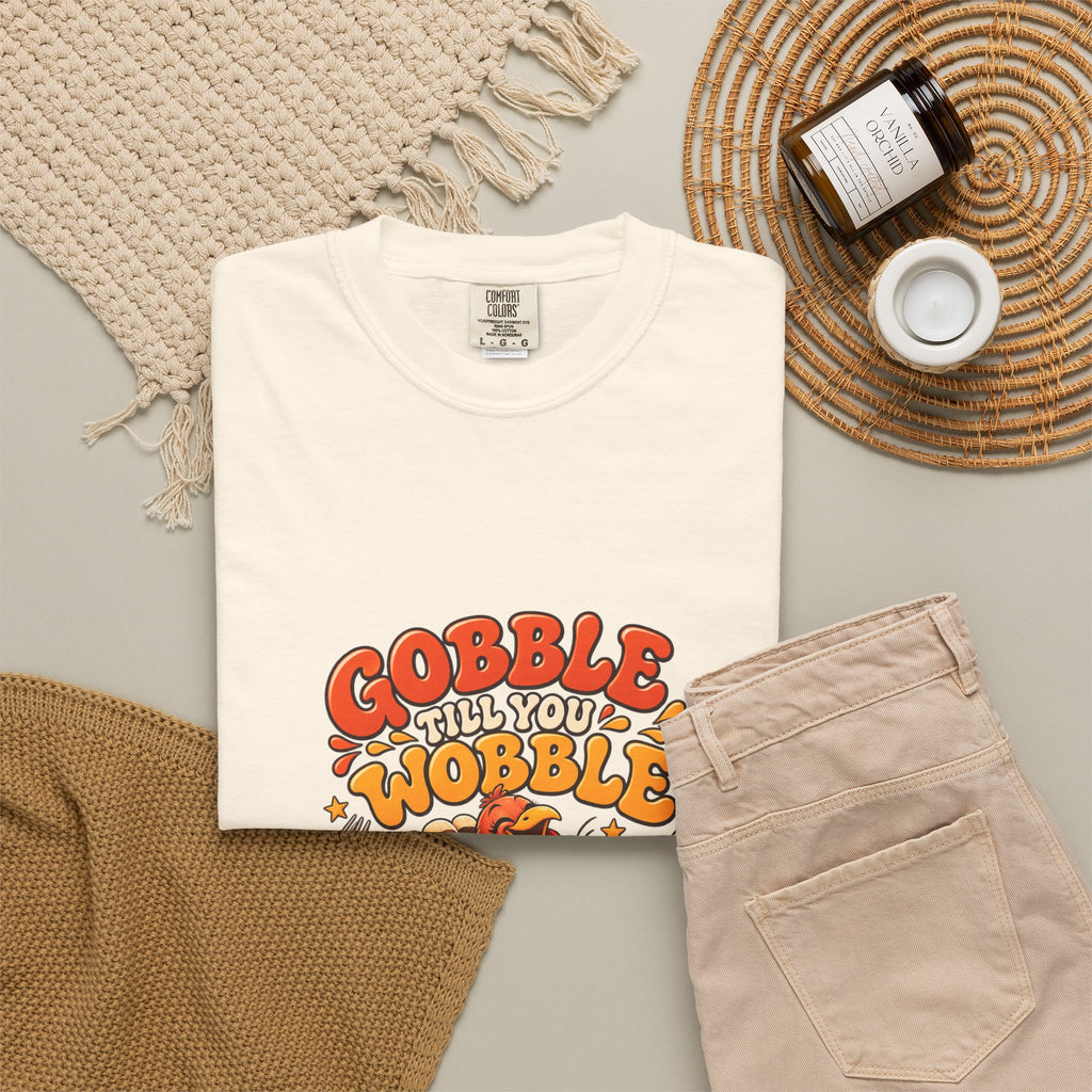 Gobble Till You Wobble Turkey T-Shirt | Thanksgiving Turkey Graphic