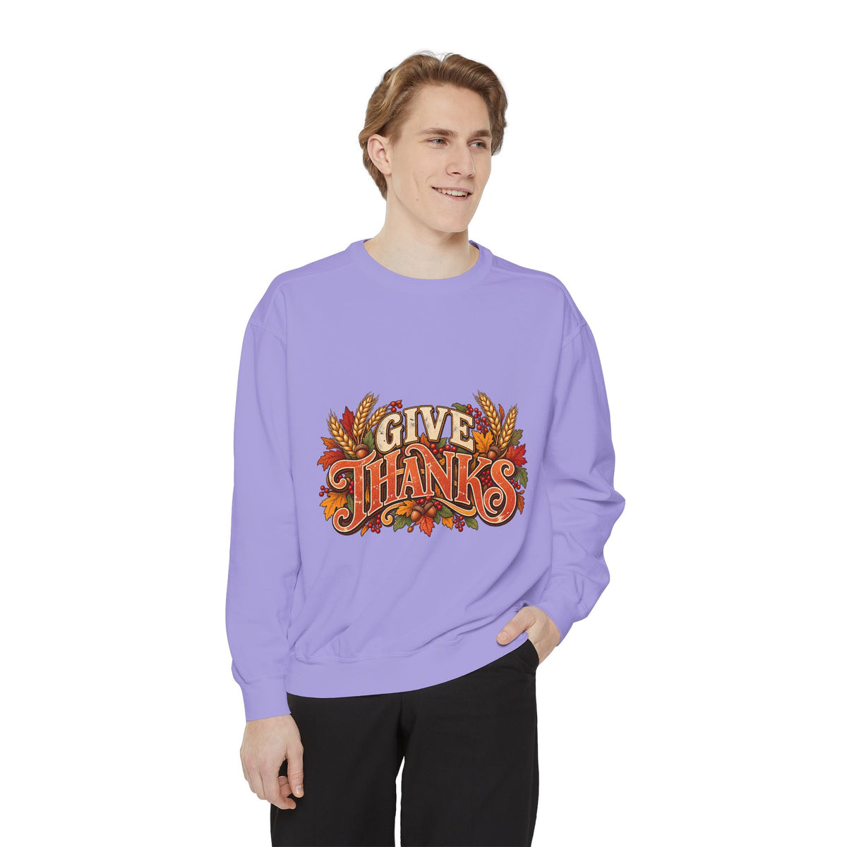 Give Thanks Fall Leaves Sweatshirt | Thanksgiving Seasonal Crewneck
