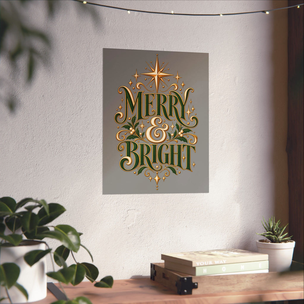 Merry & Bright Holiday Poster — Matte Vertical Christmas Wall Art