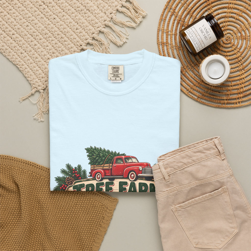 Tree Farm Season T-Shirt — Vintage Red Truck Christmas Tee