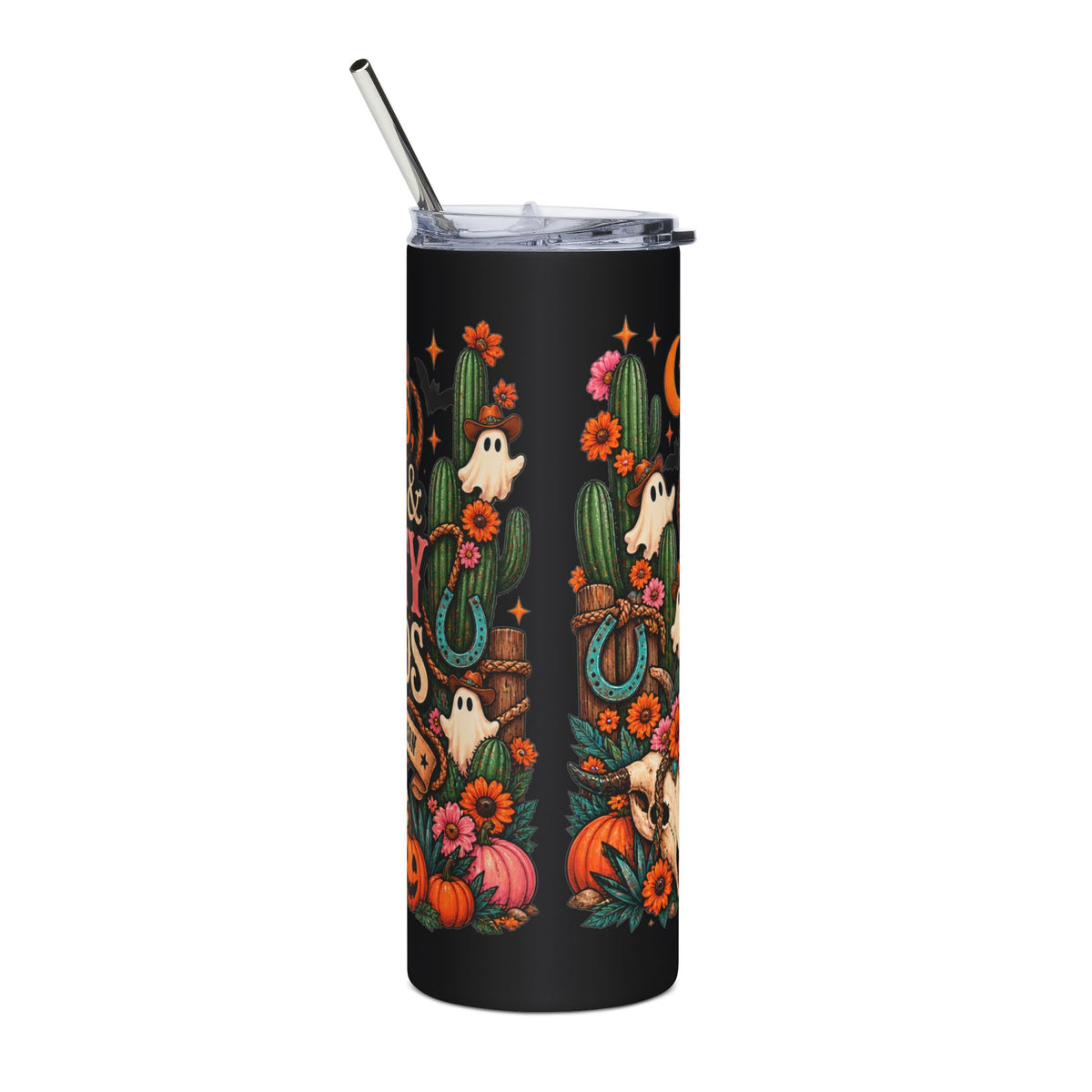 Cowboy Ghosts Halloween Tumbler | 20oz Stainless Steel Skinny Tumbler