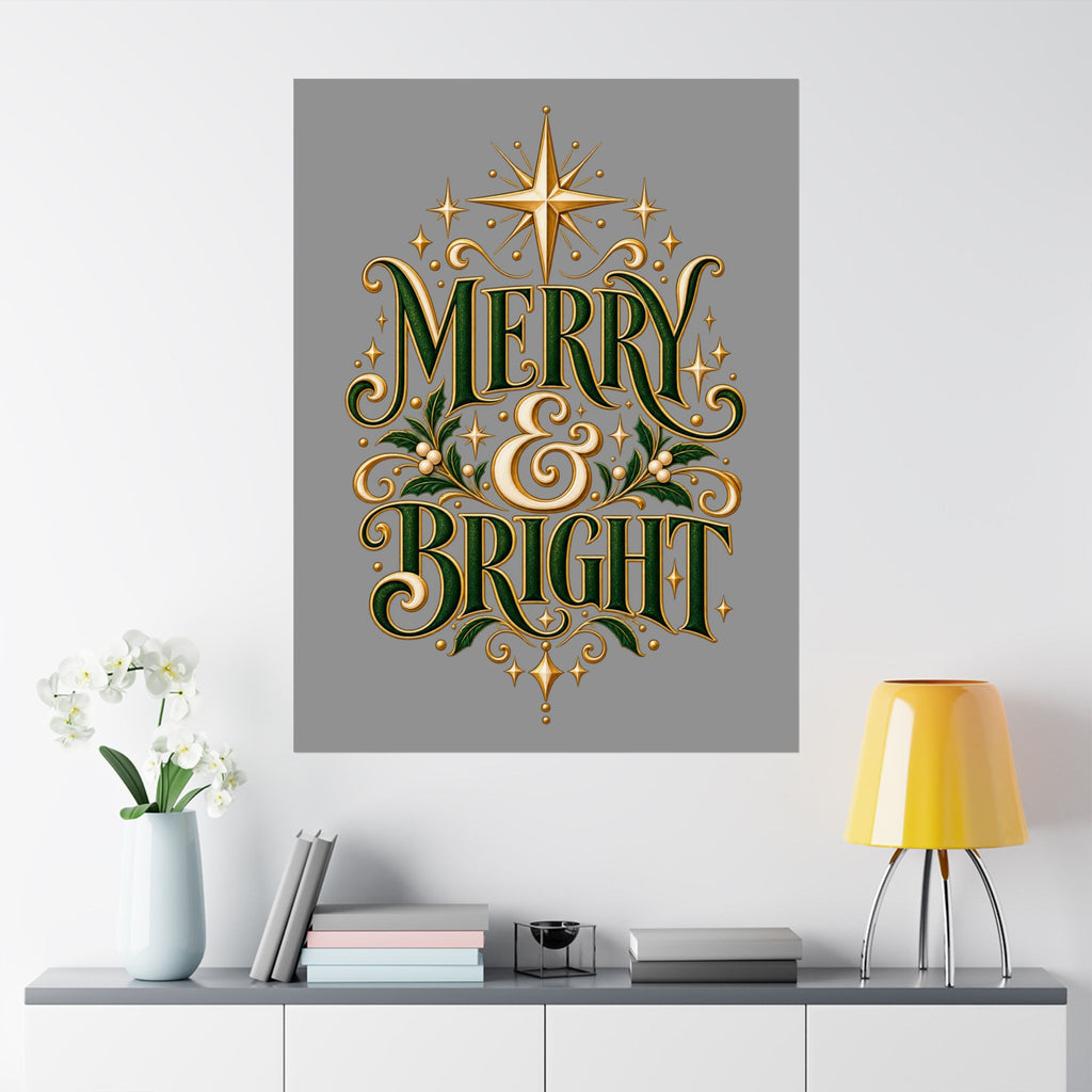 Merry & Bright Holiday Poster — Matte Vertical Christmas Wall Art