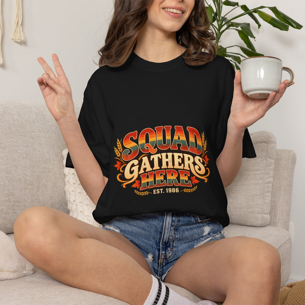 Squad Gathers Here T-Shirt — Retro Thanksgiving Family Reunion Tee, Vintage Fall Gathering Shirt, Friendsgiving
