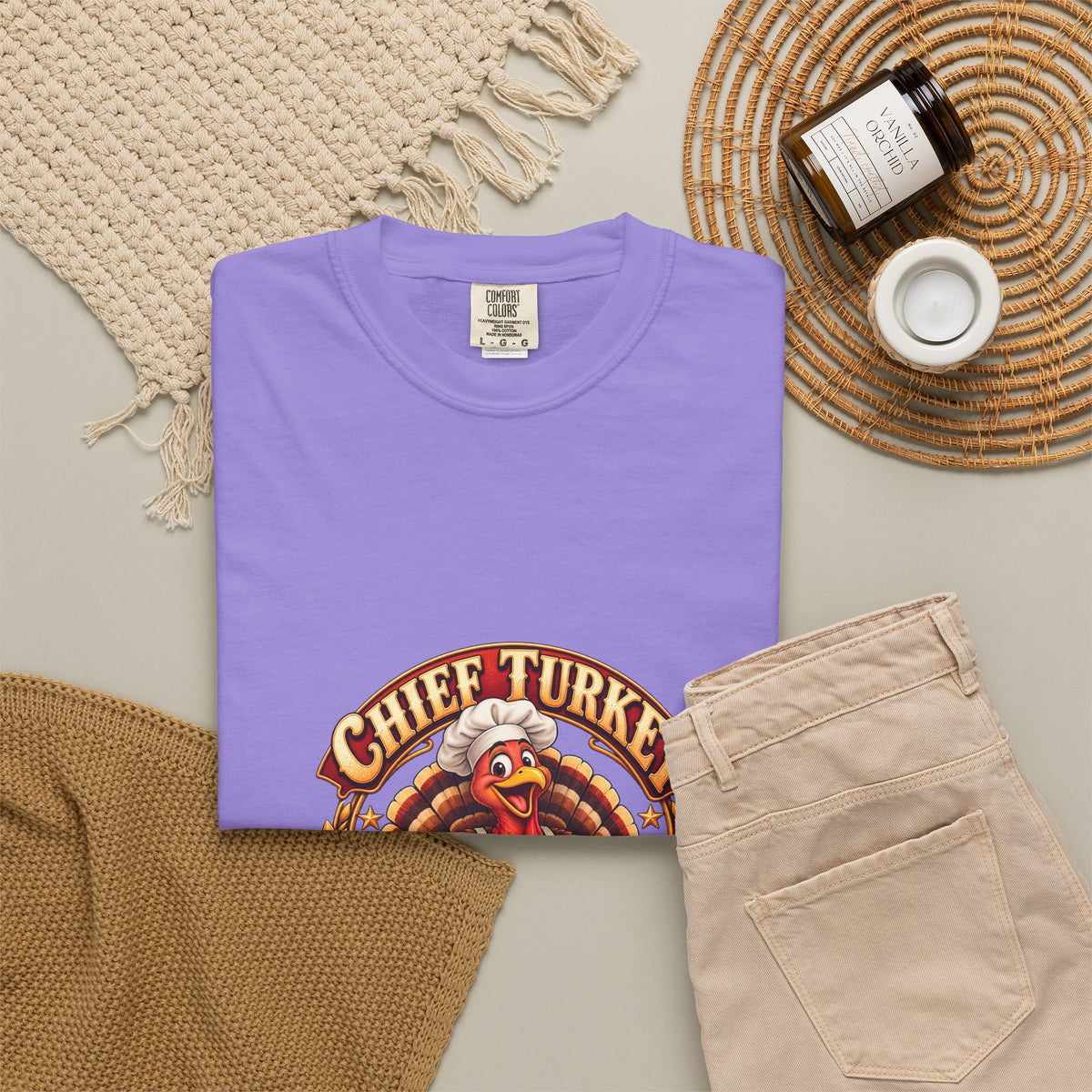 Chief Turkey Roaster T-Shirt — Retro Thanksgiving Emblem Tee, Vintage BBQ Turkey Badge Graphic Fall Shirt