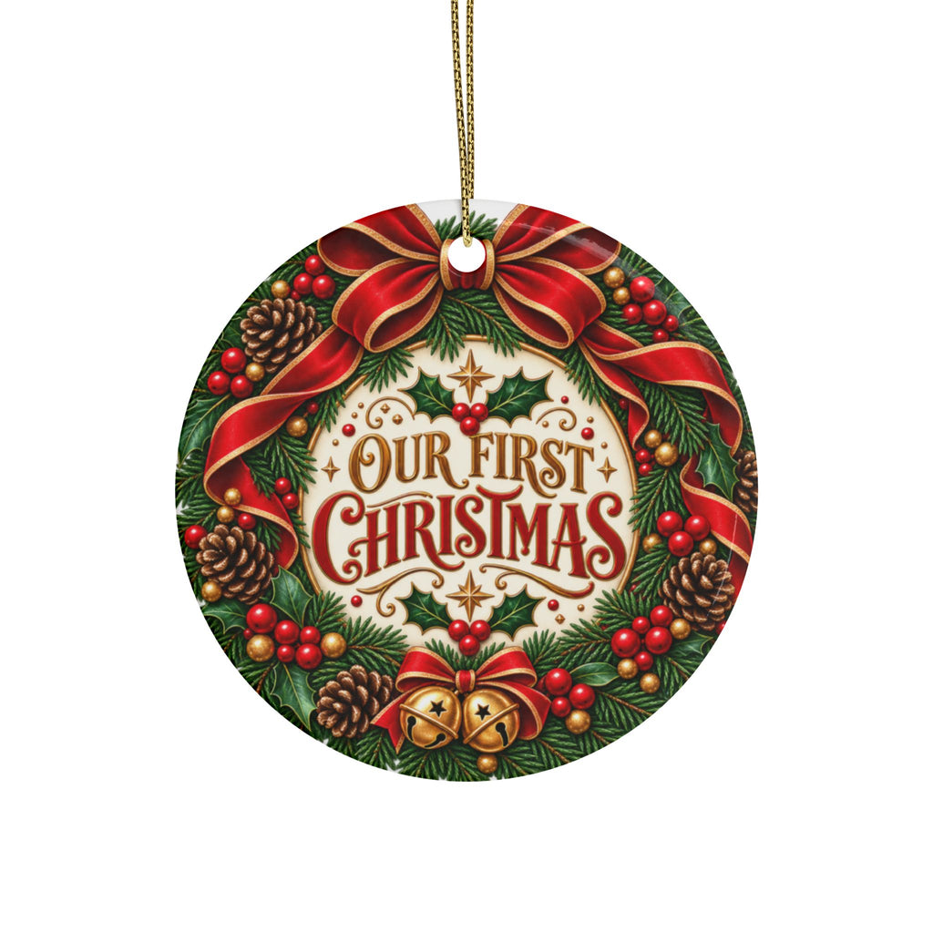 Our First Christmas Ceramic Ornament — Round Holiday Tree Decoration (1/5/10/20 pcs)