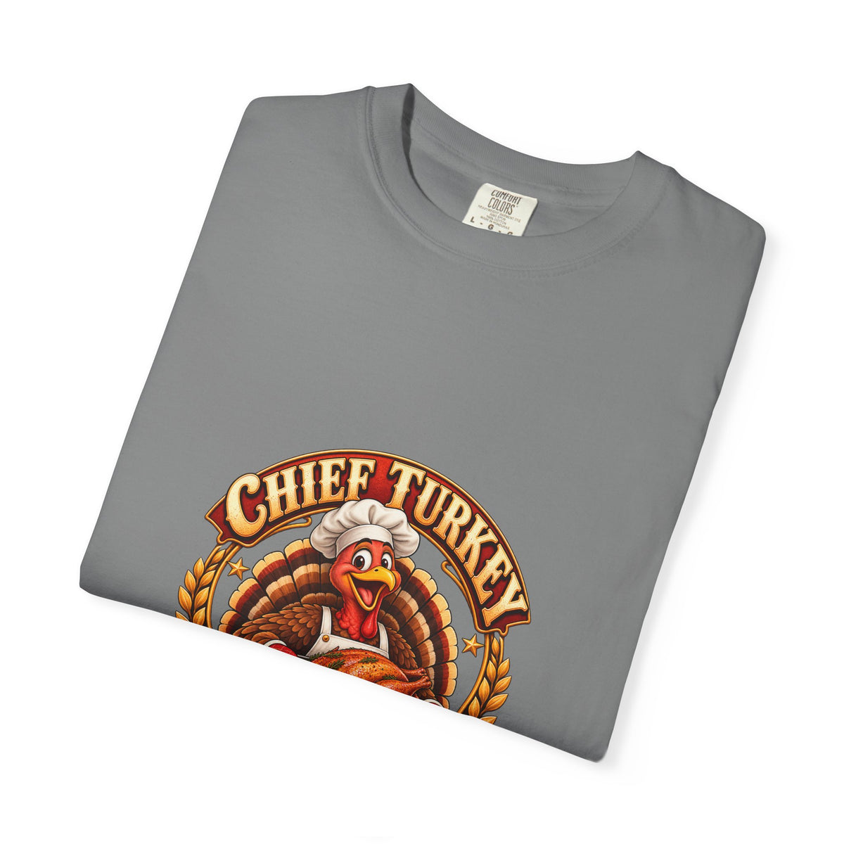 Chief Turkey Roaster T-Shirt — Retro Thanksgiving Emblem Tee, Vintage BBQ Turkey Badge Graphic Fall Shirt
