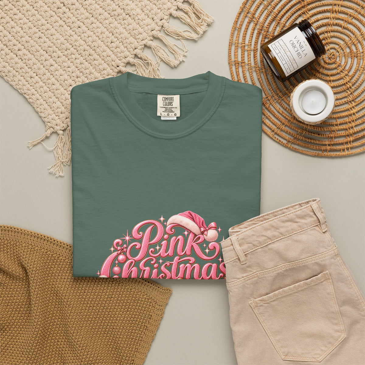 Pink Christmas T-Shirt — Festive Retro Script Holiday Tee
