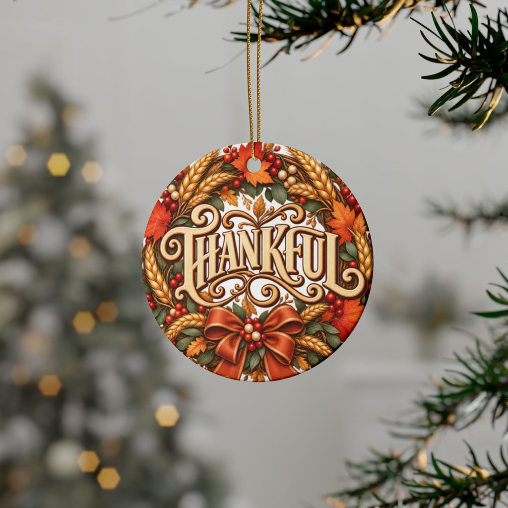 Thankful Ceramic Ornament | Thanksgiving Holiday Decoration