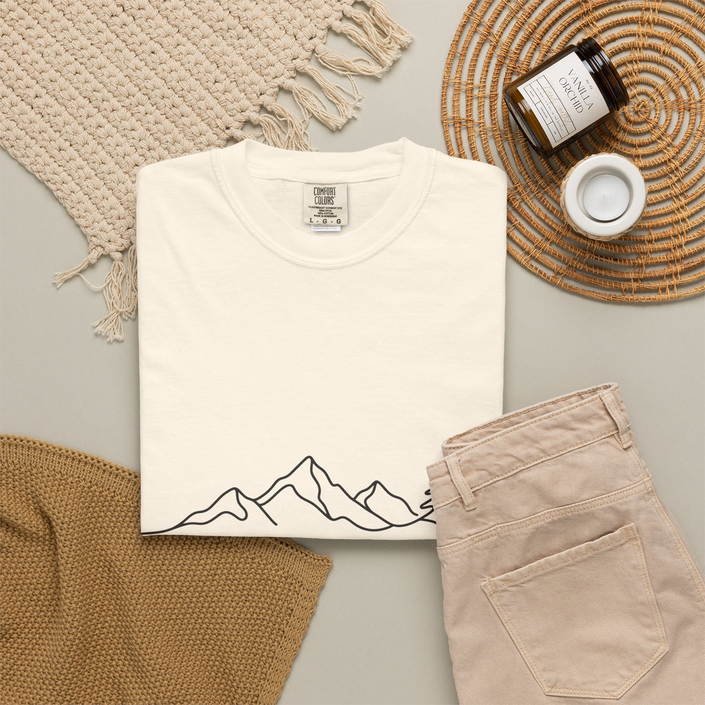 Stay Wild mountain line art T-shirt | minimalist outdoors tee