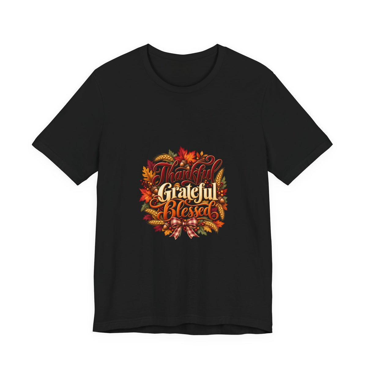 Thankful Grateful Blessed T-Shirt — Fall Leaves Thanksgiving Tee, Autumn Gratitude Shirt, Family Matching Outfit