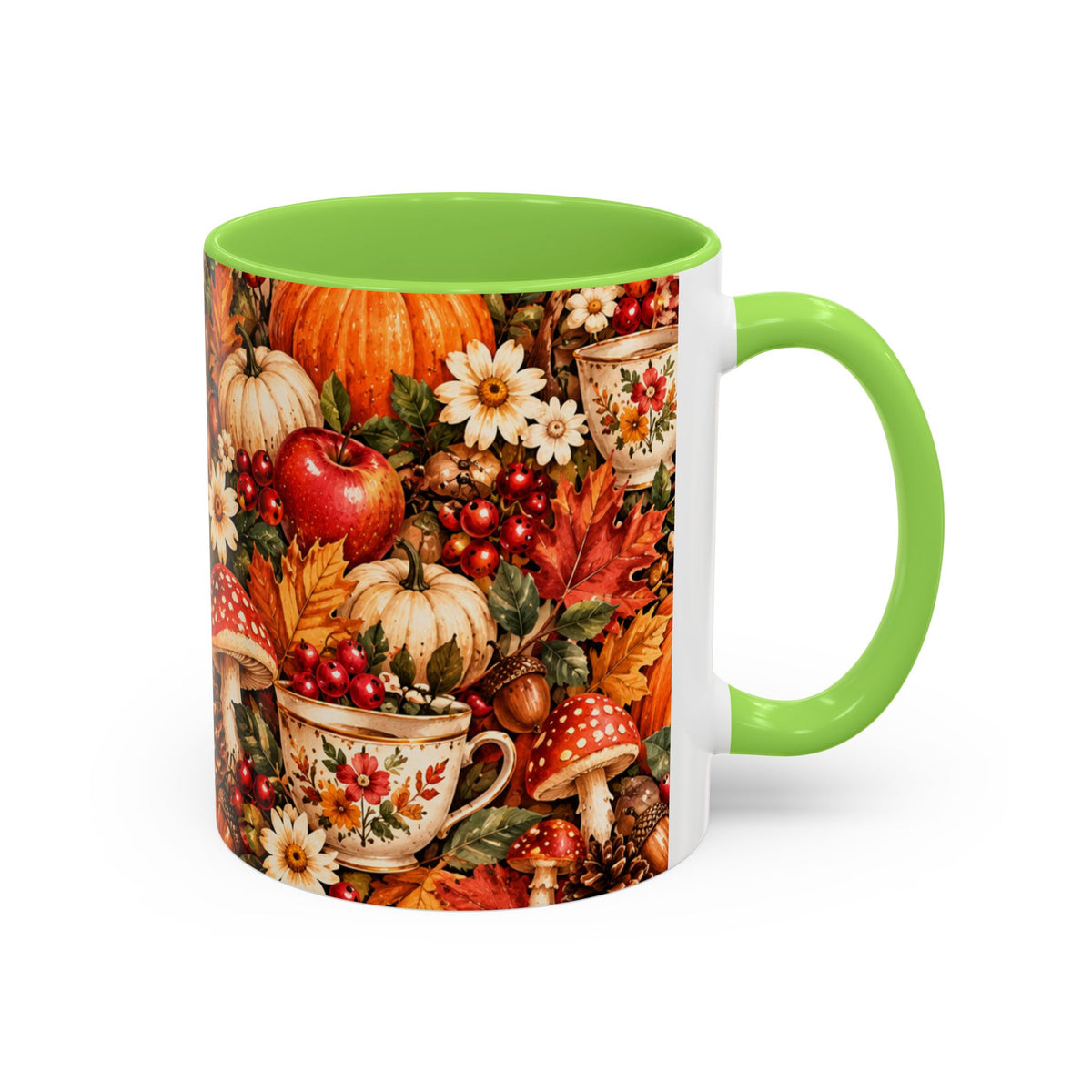 Autumn Harvest Mugs | Fall Pumpkins, Apples, Mushrooms, Daisies 11oz 15oz