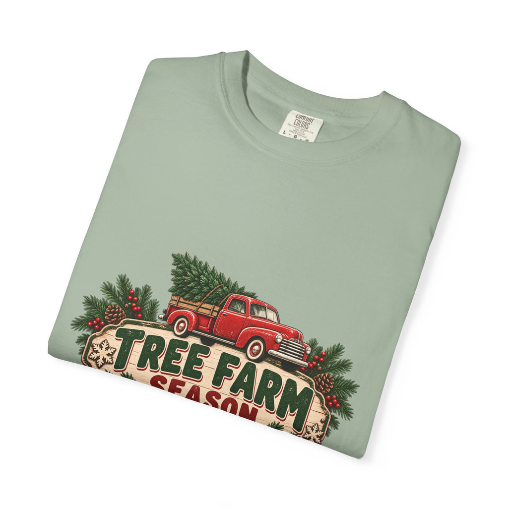 Tree Farm Season T-Shirt — Vintage Red Truck Christmas Tee