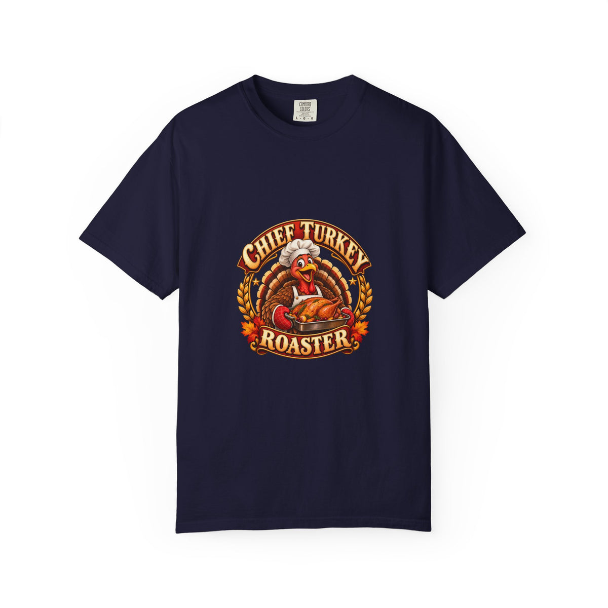 Chief Turkey Roaster T-Shirt — Retro Thanksgiving Emblem Tee, Vintage BBQ Turkey Badge Graphic Fall Shirt