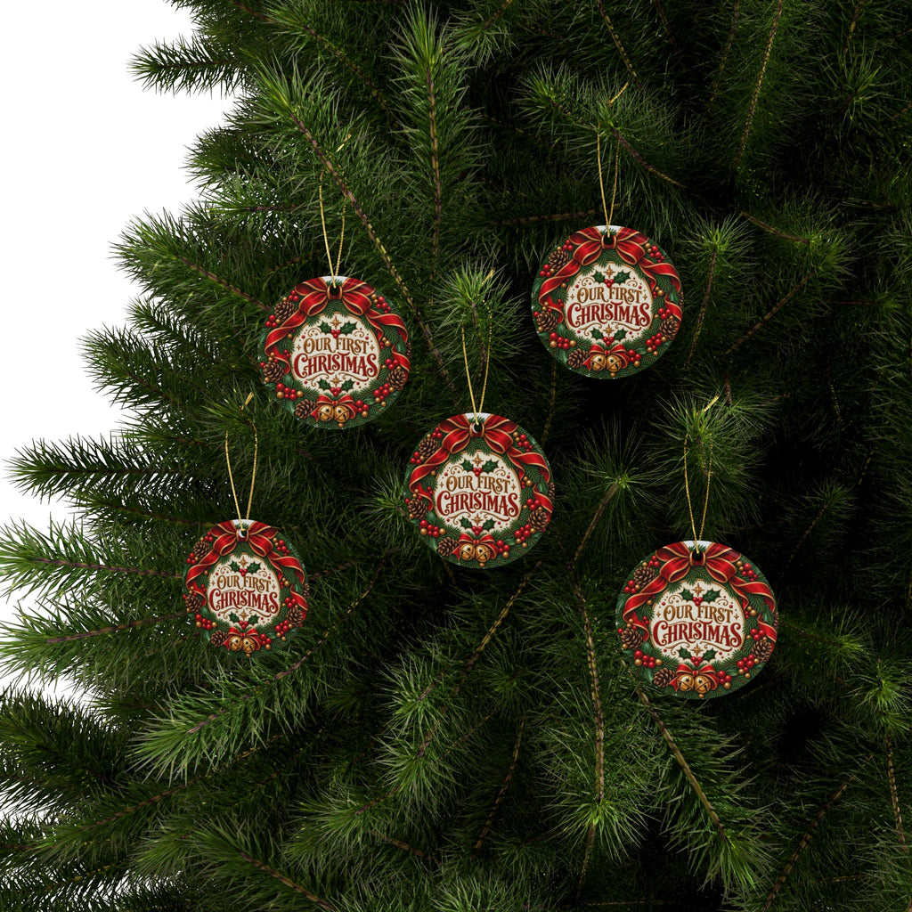 Our First Christmas Ceramic Ornament — Round Holiday Tree Decoration (1/5/10/20 pcs)