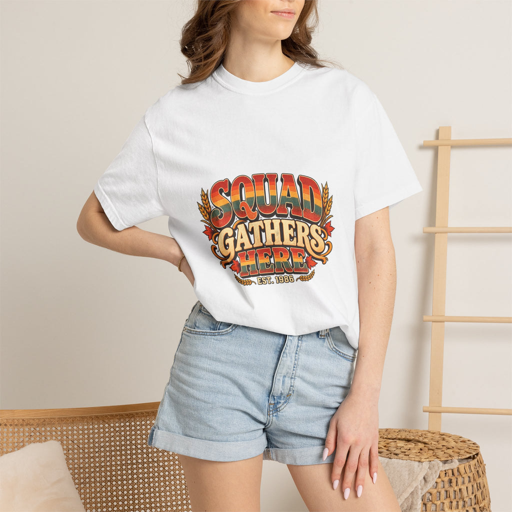 Squad Gathers Here T-Shirt — Retro Thanksgiving Family Reunion Tee, Vintage Fall Gathering Shirt, Friendsgiving