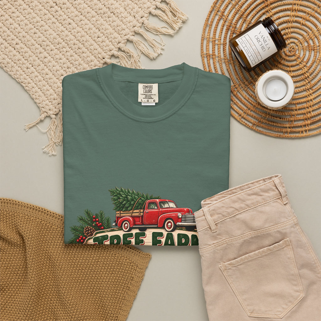 Tree Farm Season T-Shirt — Vintage Red Truck Christmas Tee