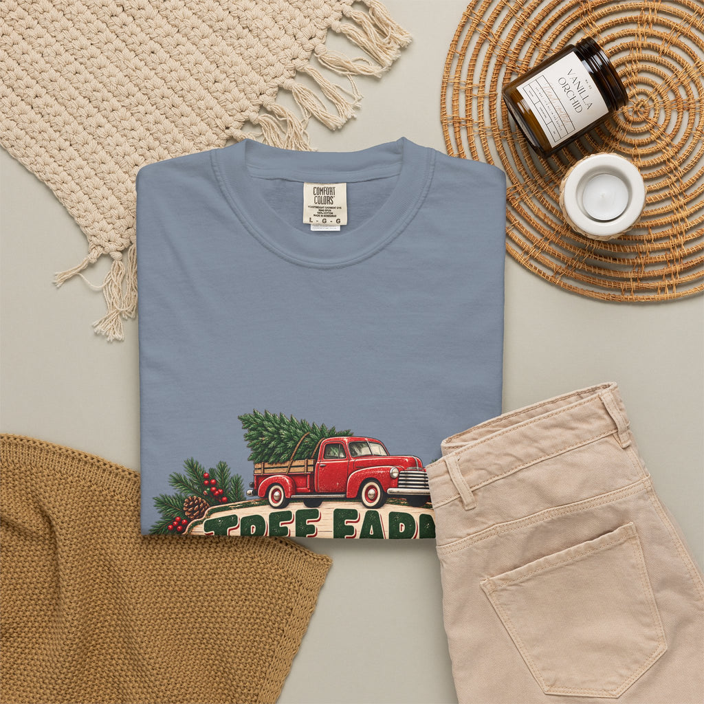 Tree Farm Season T-Shirt — Vintage Red Truck Christmas Tee
