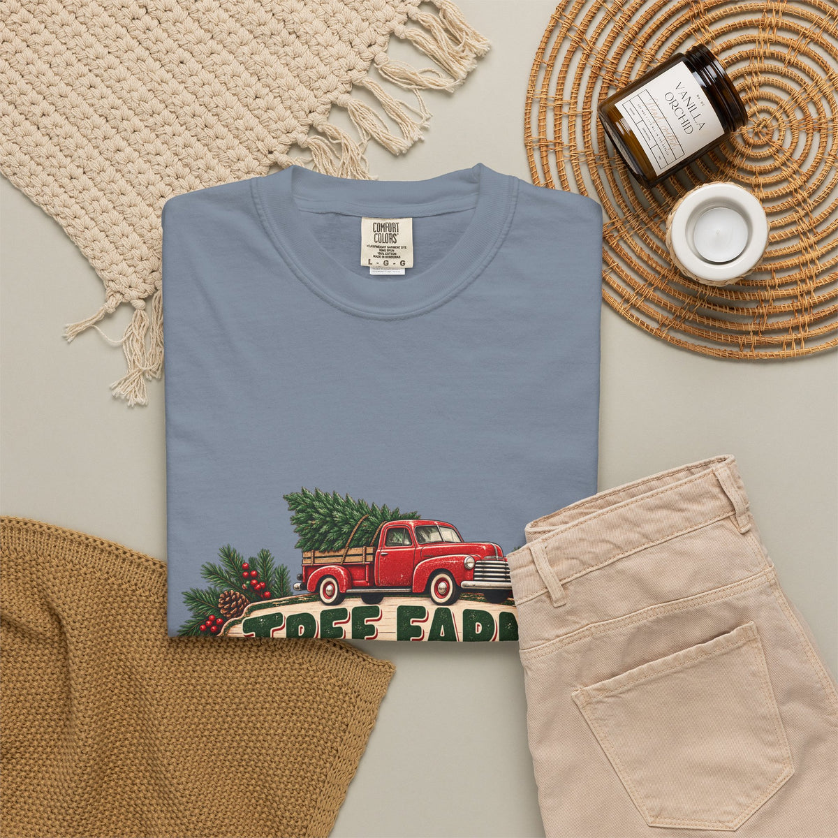Tree Farm Season T-Shirt — Vintage Red Truck Christmas Tee