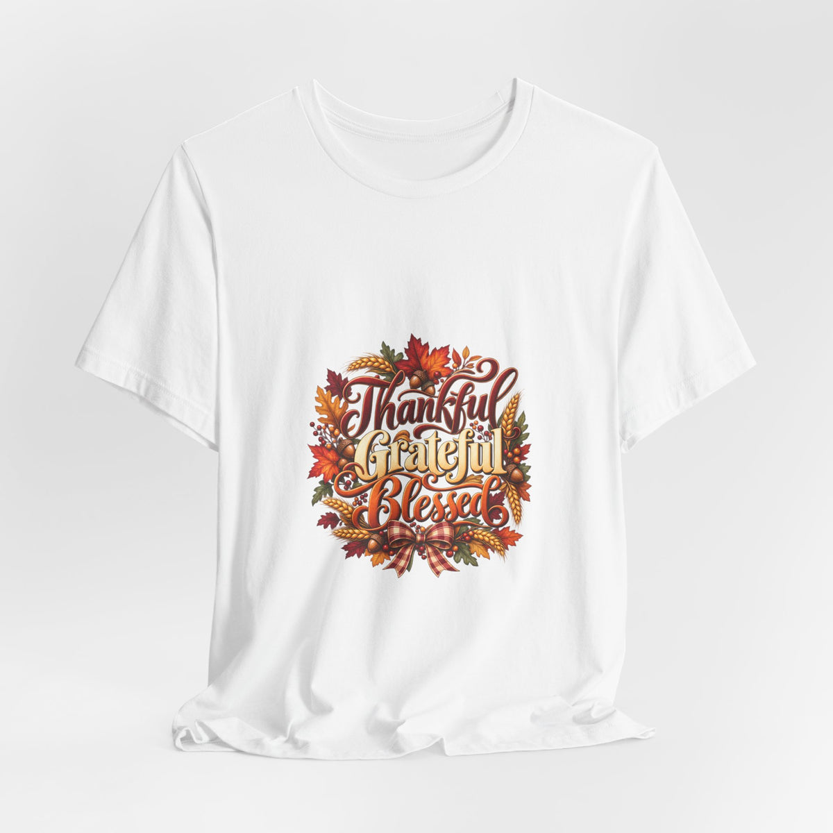 Thankful Grateful Blessed T-Shirt — Fall Leaves Thanksgiving Tee, Autumn Gratitude Shirt, Family Matching Outfit