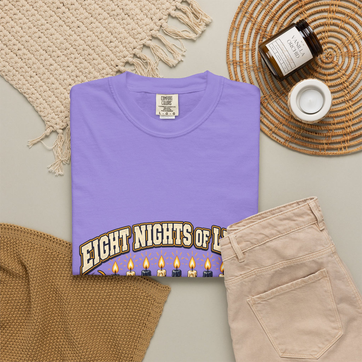 Eight Nights of Light Menorah Tee | Hanukkah T-Shirt, Menorah Illustration
