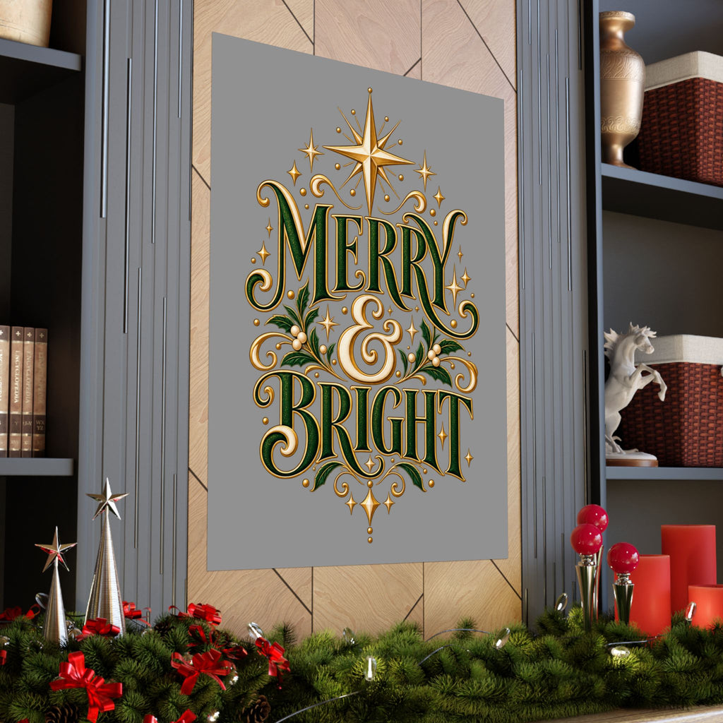 Merry & Bright Holiday Poster — Matte Vertical Christmas Wall Art