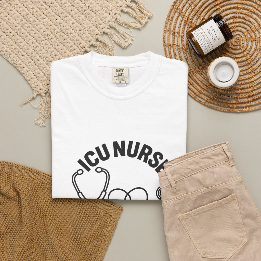 ICU Nurse Night Shift Survivor T-shirt | Stethoscope Heart Design