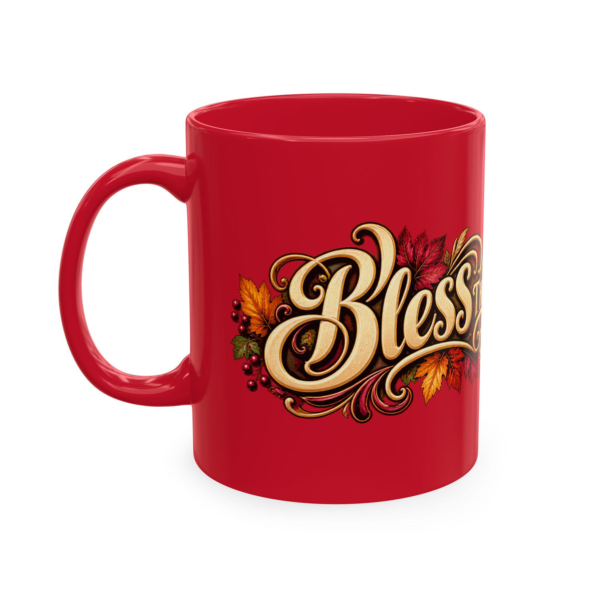 Bless This Table Mug — Harvest Thanksgiving Ceramic Coffee Mug, Cornucopia Gratitude Fall Harvest Gift