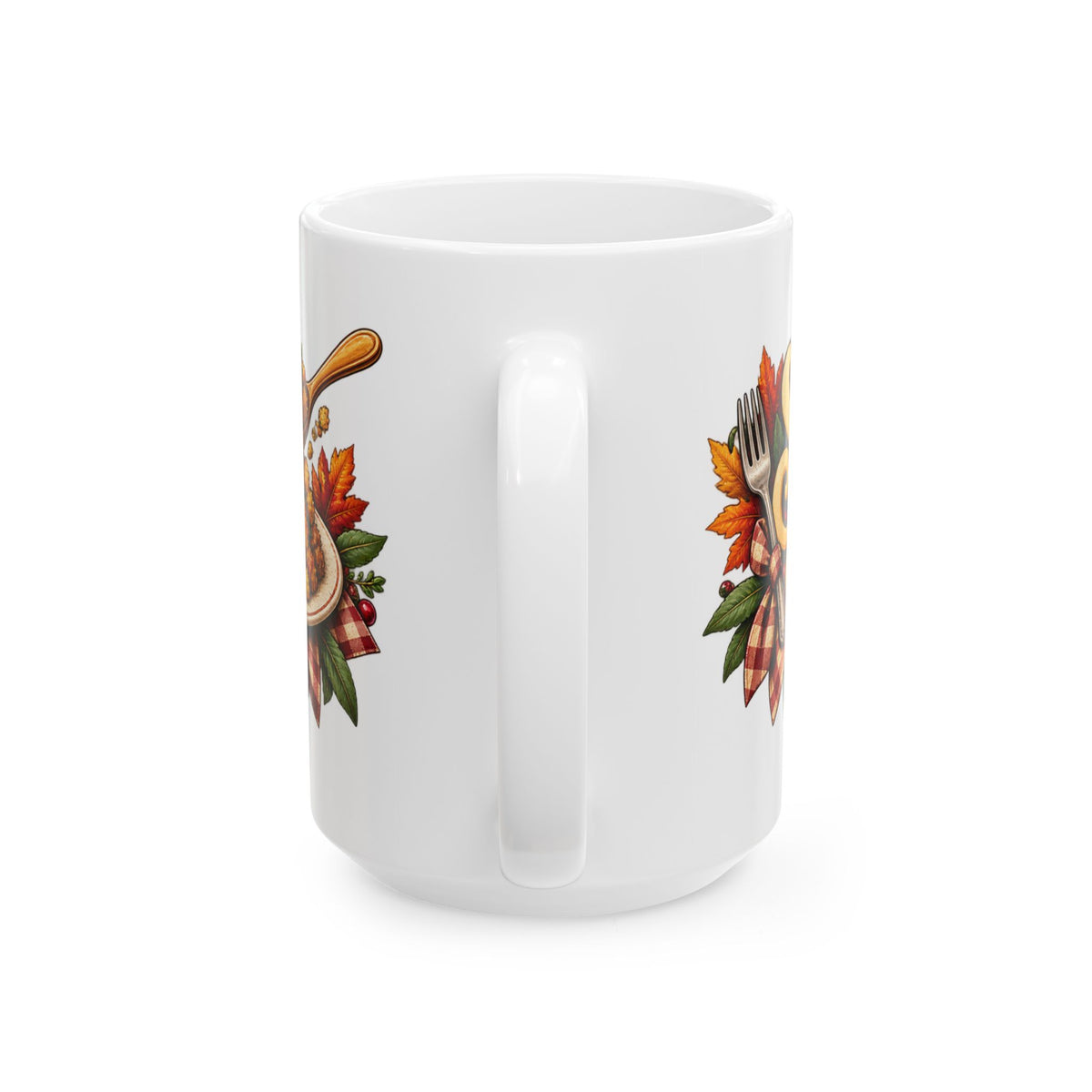 Stuffing & Second Helpings Mug — Funny Thanksgiving Ceramic Coffee Mug, Turkey Dinner Humor Gift for Foodies