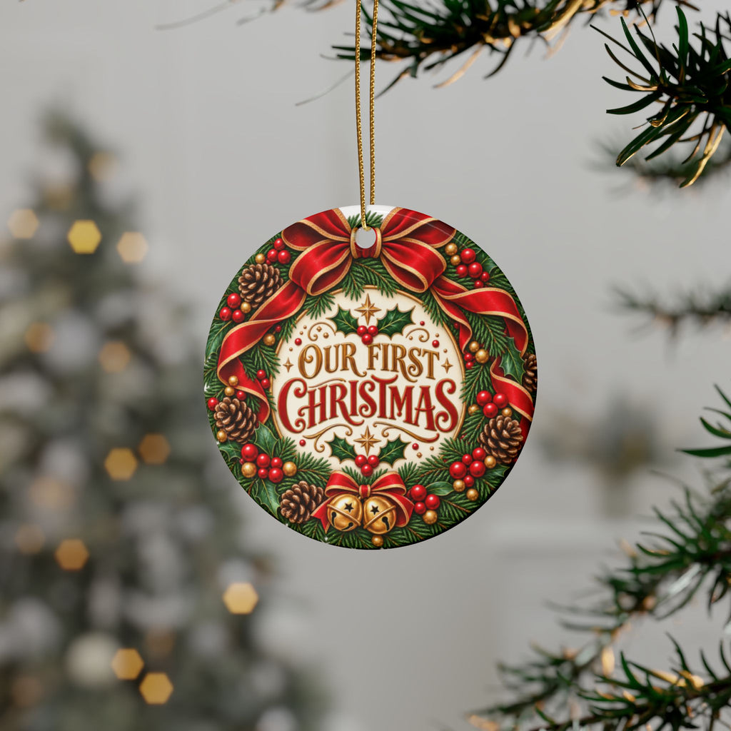 Our First Christmas Ceramic Ornament — Round Holiday Tree Decoration (1/5/10/20 pcs)
