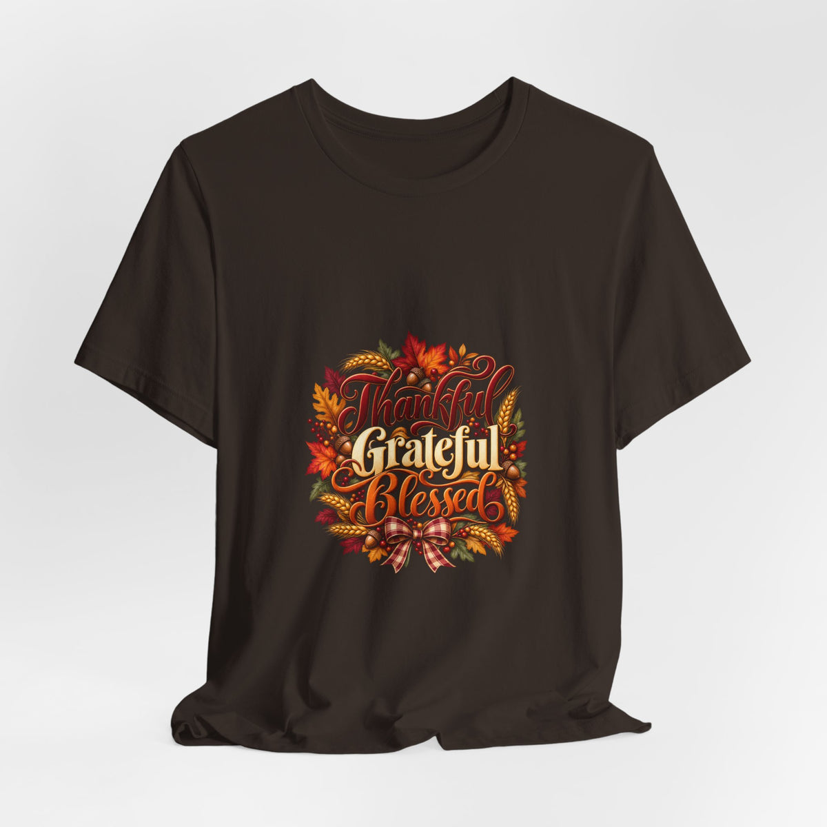 Thankful Grateful Blessed T-Shirt — Fall Leaves Thanksgiving Tee, Autumn Gratitude Shirt, Family Matching Outfit