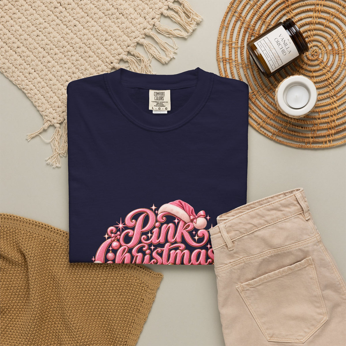 Pink Christmas T-Shirt — Festive Retro Script Holiday Tee