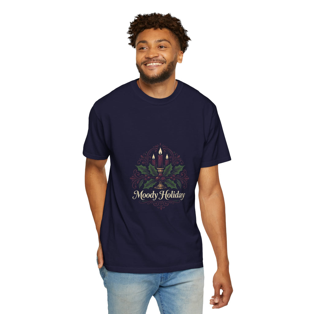 Moody Holiday Candle Wreath T-Shirt | Christmas Seasonal Tee | Festive Graphic Shirt | Holiday Gift for Her Him | Vintage Xmas