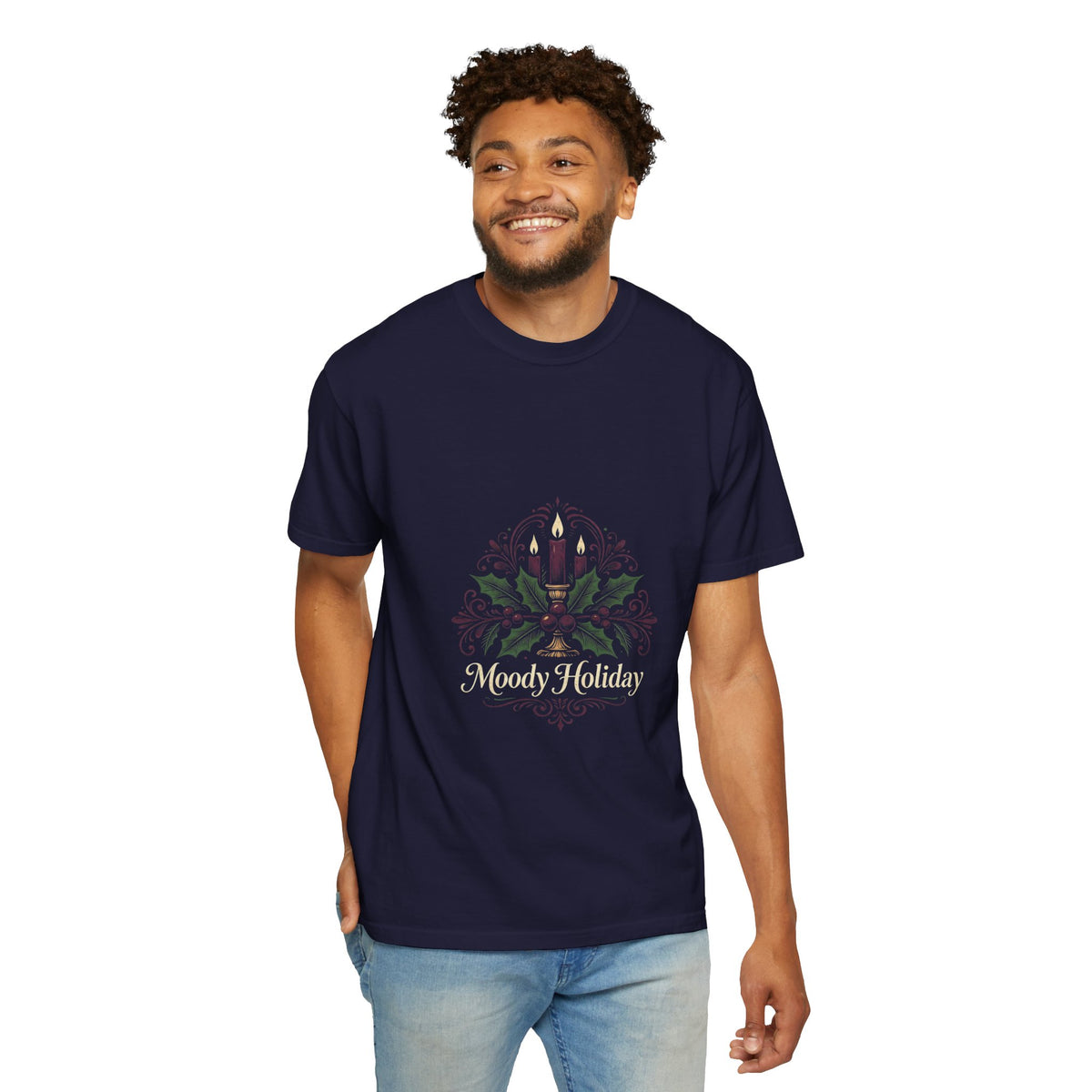 Moody Holiday Candle Wreath T-Shirt | Christmas Seasonal Tee | Festive Graphic Shirt | Holiday Gift for Her Him | Vintage Xmas